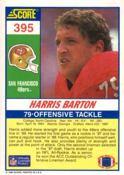 1990 Score #395 Harris Barton Back