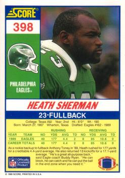 1990 Score #398 Heath Sherman Back