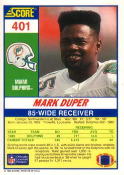 1990 Score #401 Mark Duper Back