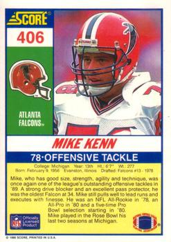 1990 Score #406 Mike Kenn Back