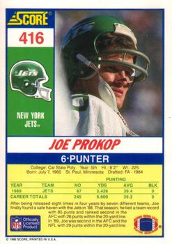 1990 Score #416 Joe Prokop Back
