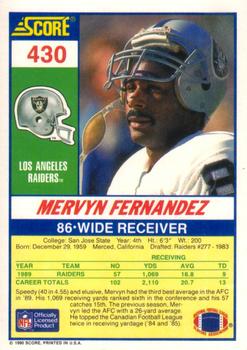 1990 Score #430 Mervyn Fernandez Back