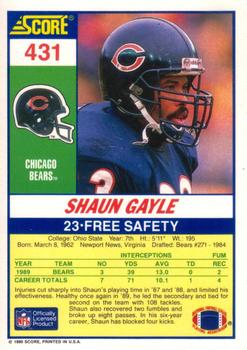 1990 Score #431 Shaun Gayle Back