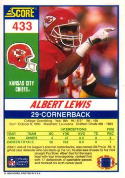 1990 Score #433 Albert Lewis Back