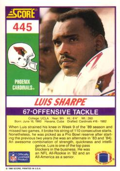 1990 Score #445 Luis Sharpe Back