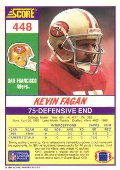 1990 Score #448 Kevin Fagan Back