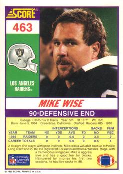 1990 Score #463 Mike Wise Back
