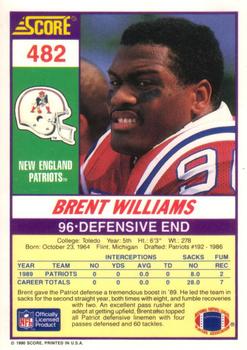 1990 Score #482 Brent Williams Back