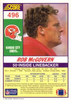1990 Score #496 Rob McGovern Back