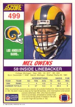 1990 Score #499 Mel Owens Back