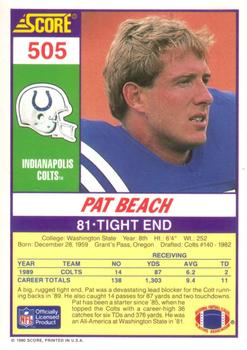 1990 Score #505 Pat Beach Back