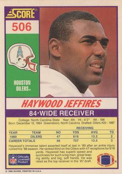 1990 Score #506 Haywood Jeffires Back