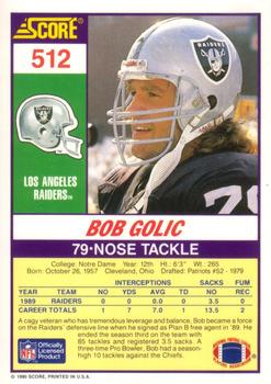 1990 Score #512 Bob Golic Back