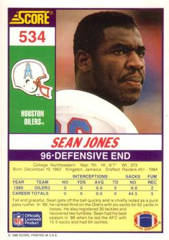 1990 Score #534 Sean Jones Back