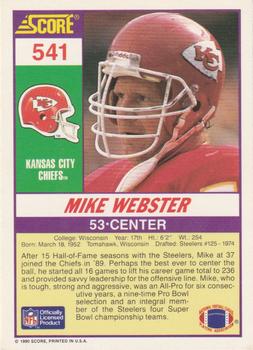 1990 Score #541 Mike Webster Back