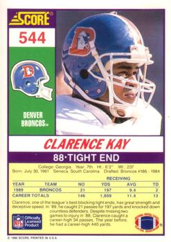 1990 Score #544 Clarence Kay Back