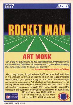 1990 Score #557 Art Monk Back