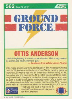 1990 Score #562 Ottis Anderson Back
