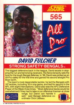 1990 Score #565 David Fulcher Back
