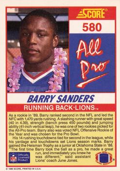 1990 Score #580 Barry Sanders Back