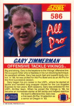 1990 Score #586 Gary Zimmerman Back