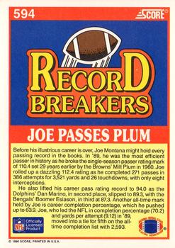 1990 Score #594 Joe Montana Back