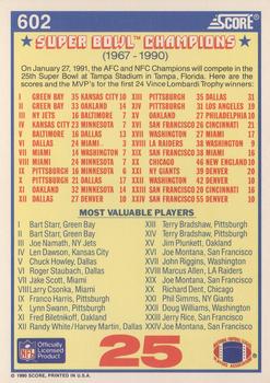1990 Score #602 Super Bowl XXV Back