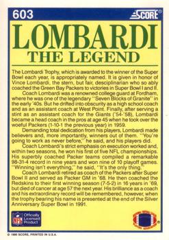1990 Score #603 Lombardi the Legend Back