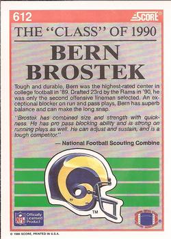 1990 Score #612 Bern Brostek Back