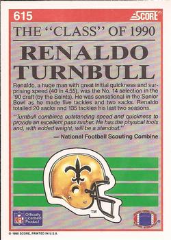 1990 Score #615 Renaldo Turnbull Back
