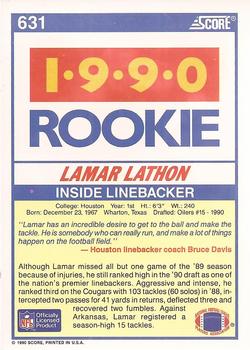 1990 Score #631 Lamar Lathon Back