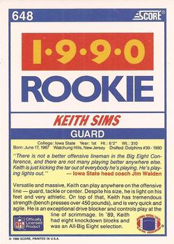 1990 Score #648 Keith Sims Back