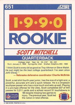 1990 Score #651 Scott Mitchell Back