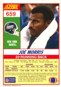 1990 Score #659 Joe Morris Back