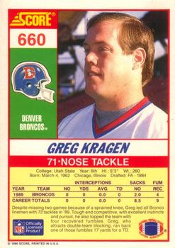 1990 Score #660 Greg Kragen Back