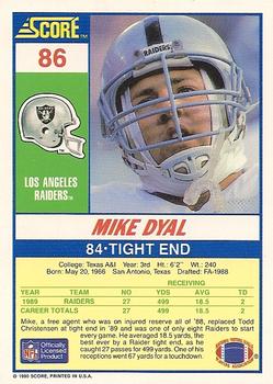 1990 Score #86 Mike Dyal Back
