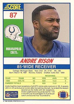 1990 Score #87 Andre Rison Back