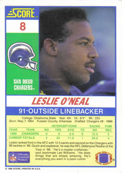 1990 Score #8 Leslie O'Neal Back