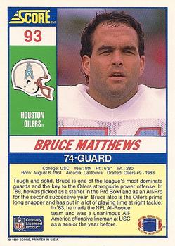1990 Score #93 Bruce Matthews Back