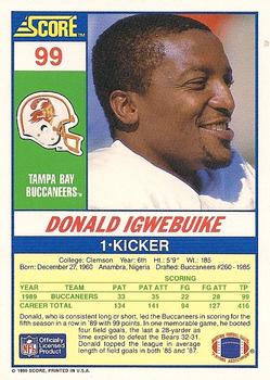 1990 Score #99 Donald Igwebuike Back