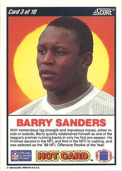 1990 Score - Hot Cards #3 Barry Sanders Back