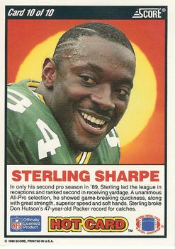 1990 Score - Hot Cards #10 Sterling Sharpe Back