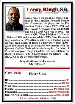 2014 JOGO CFL Alumni Series 6 #108 Leroy Blugh Back