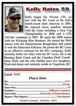 2014 JOGO CFL Alumni Series 6 #115 Kelly Bates Back