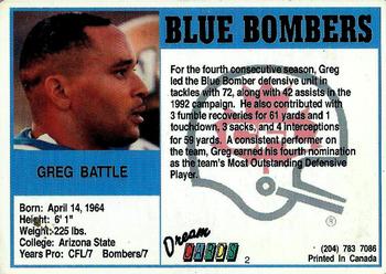 1993 Dream Cards Winnipeg Blue Bombers #2 Greg Battle Back