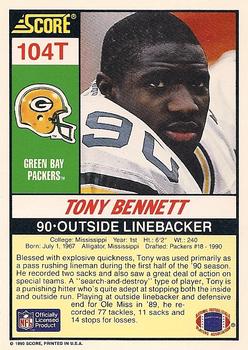 1990 Score Rookie & Traded #104T Tony Bennett Back