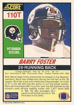 1990 Score Rookie & Traded #110T Barry Foster Back