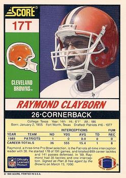 1990 Score Rookie & Traded #17T Raymond Clayborn Back