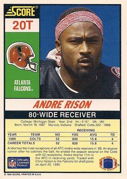 1990 Score Rookie & Traded #20T Andre Rison Back