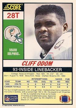 1990 Score Rookie & Traded #28T Cliff Odom Back